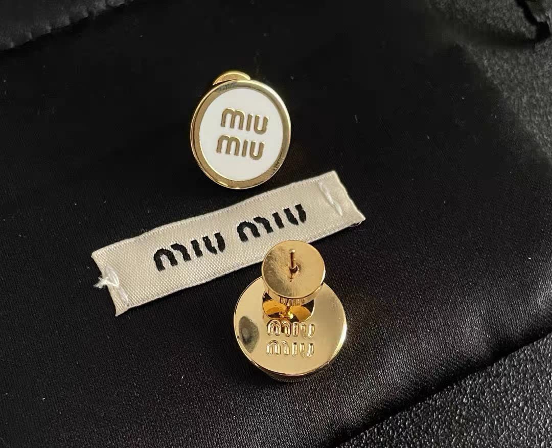 Miu Miu Earrings - Gold Tone with White Enamel